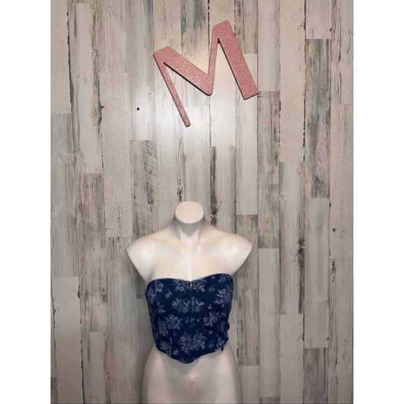 Forever 21 Blue Floral Strapless Smocked Tube Top – Size M - Picture 2 of 8